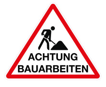 Laden Sie das Bild in den Galerie-Viewer, Schild Aufsteller - Achtung Bauarbeiten - Dreieck 50 x 40 cm - freistehend aufstellbar