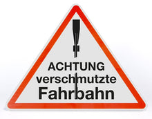 Laden Sie das Bild in den Galerie-Viewer, Schild Aufsteller - Achtung verschmutzte Fahrbahn - Warndreieck 50 x 40 cm - freistehend aufstellbar