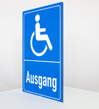 Laden Sie das Bild in den Galerie-Viewer, Behinderten Ausgang - Schild - Hochformat - blau - 4 mm Alu Verbundplatte