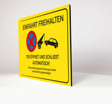 Laden Sie das Bild in den Galerie-Viewer, Einfahrt freihalten - Automatik Tor - Schild - Gelb - 4 mm Alu Verbundplatte