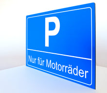 Laden Sie das Bild in den Galerie-Viewer, Nur für Motorräder - Schild - Querformat - blau - 4 mm Alu Verbundplatte