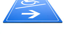 Laden Sie das Bild in den Galerie-Viewer, Rollstuhl Rampe rechts - Schild - Hochformat - blau - 4 mm Alu Verbundplatte
