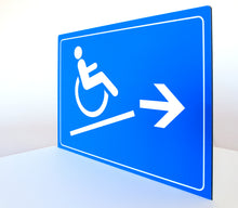 Laden Sie das Bild in den Galerie-Viewer, Rollstuhl Rampe rechts - Schild - Querformat - blau - 4 mm Alu Verbundplatte