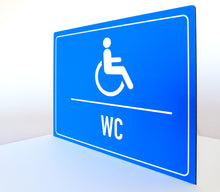 Laden Sie das Bild in den Galerie-Viewer, Behinderten WC - Schild - Querformat - blau - 4 mm Alu Verbundplatte
